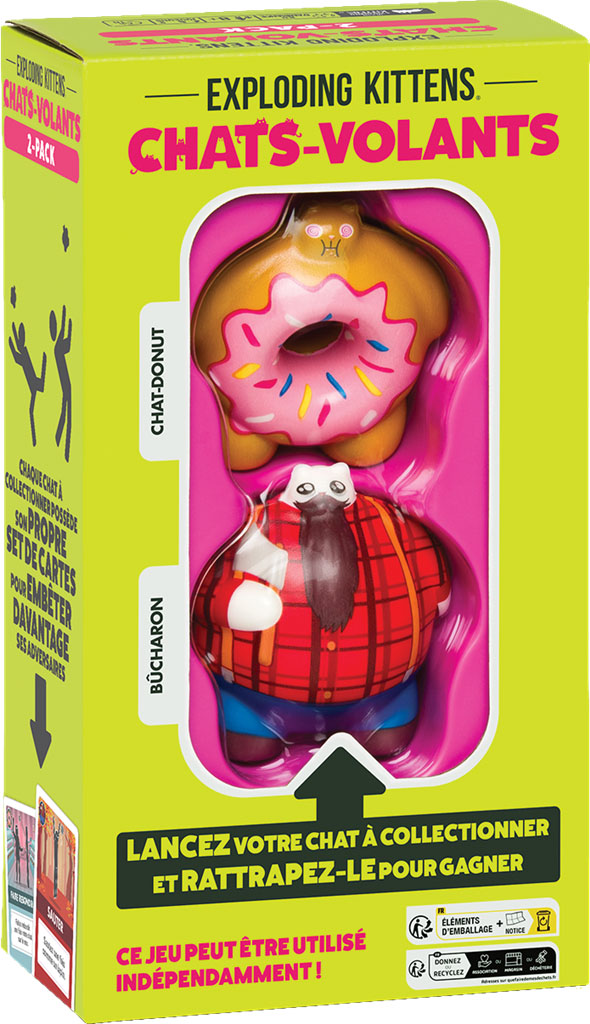 Boite de Exploding Kittens - Chats-volants - Pack de 2 - #1 : Chat-donut et Bûcharon