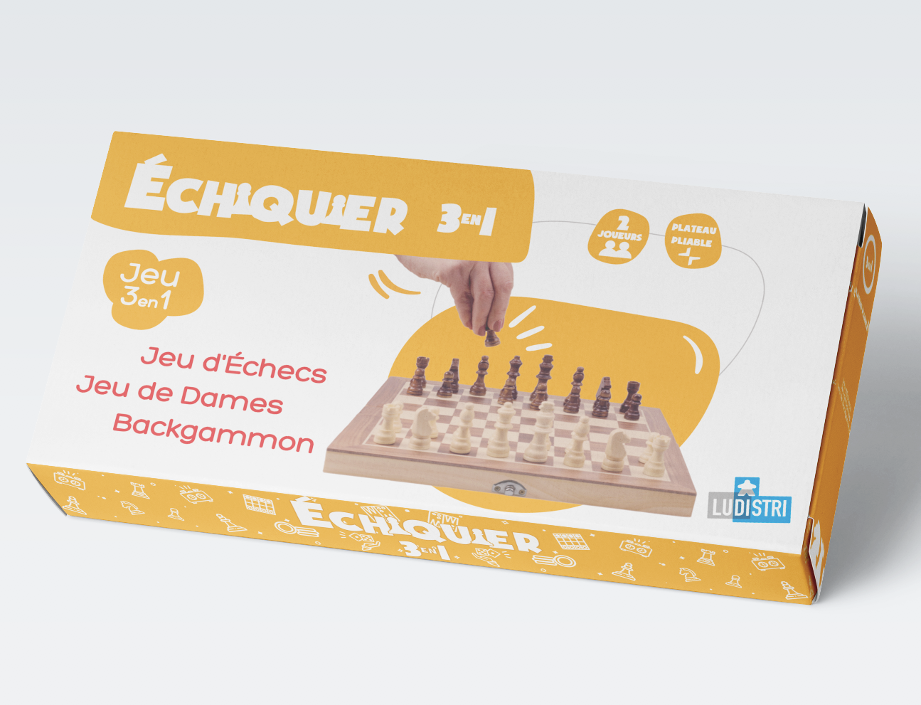 Boite de Echiquier 3 en 1 (échec, dames, backgammon)